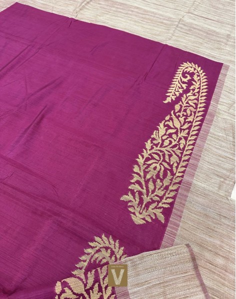 Semi raw silk saree dark pink with geometric butta prints and pink zar –  Cherrypick