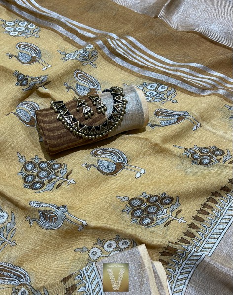 Sale Linen by cotton sarees-VLNS-84