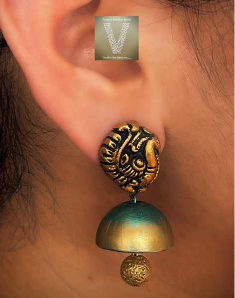 Antique gold terracotta jhumkas-VTJH-01