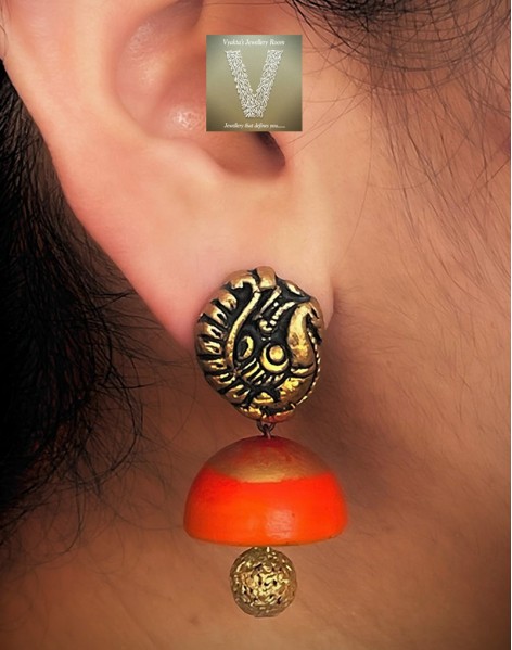 Antique gold terracotta jhumkas-VTJH-03