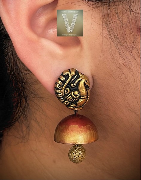 Antique gold terracotta jhumkas-VTJH-05