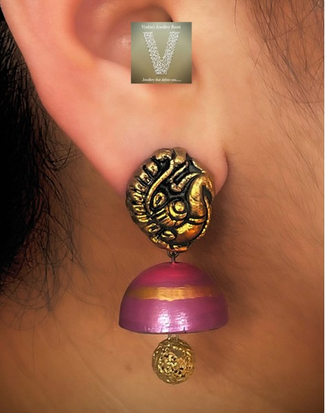 Antique gold terracotta jhumkas-VTJH-06