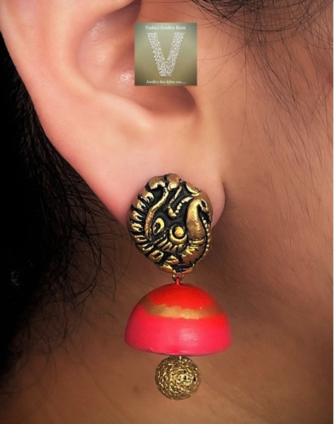 Antique gold terracotta jhumkas-VTJH-10