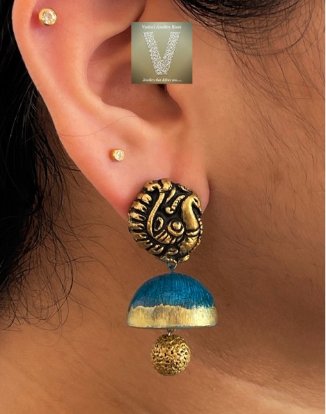 Antique gold terracotta jhumkas-VTJH-11