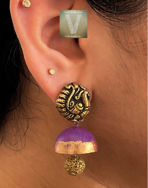 Antique gold terracotta jhumkas-VTJH-14