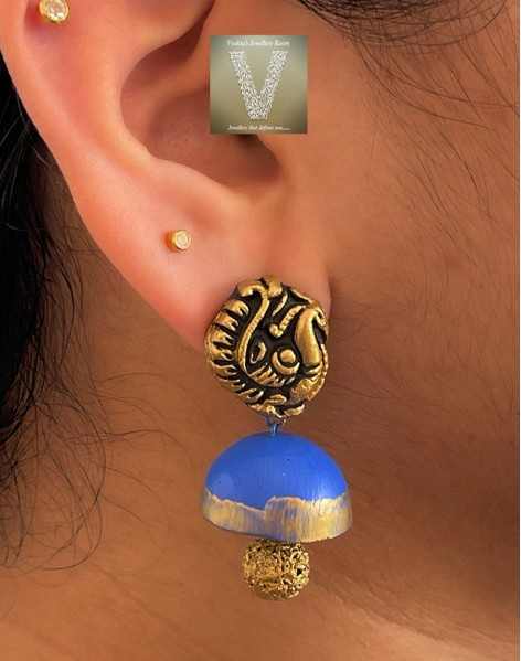 Antique gold terracotta jhumkas-VTJH-16