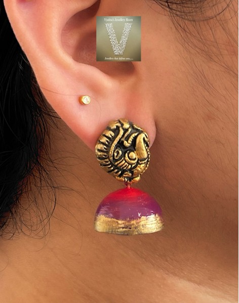 Antique gold terracotta jhumkas-VTJH-21